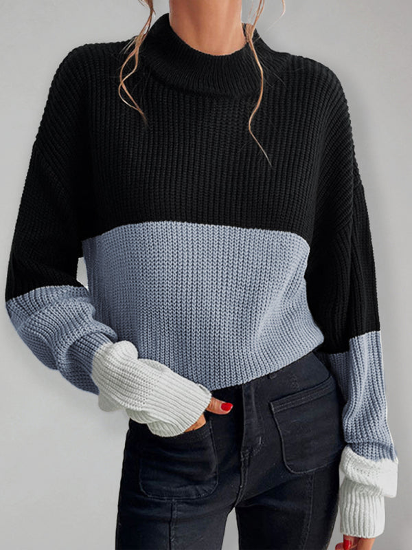 women's color block long sleeve turtleneck sweater women's fashion