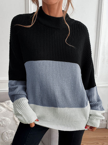 women's color block long sleeve turtleneck sweater women's fashion