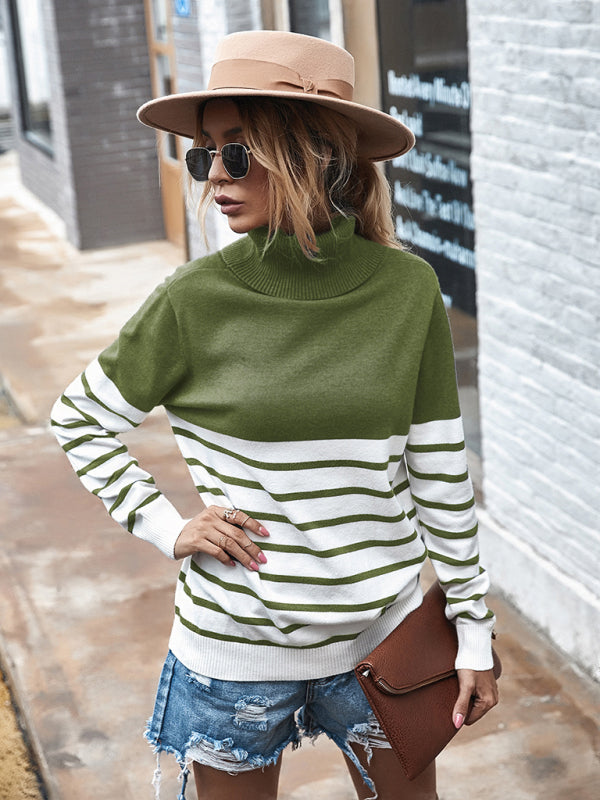 Women's Long Sleeve Turtleneck Striped Sweater