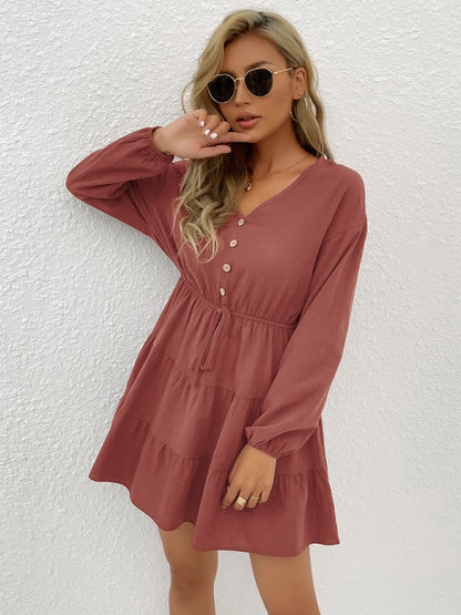 Women's button decorated pullover casual dress