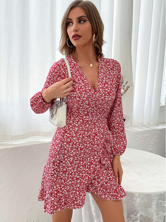 Floral Print Elegant Vacation Wrap Dress