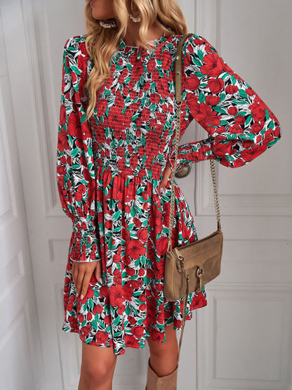 Women's Floral Sexy Lantern Sleeve Casual Dress