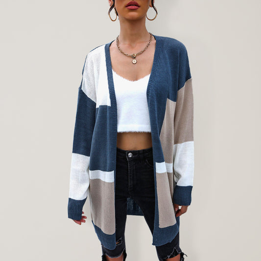 Women's color blocking knitted cardigan