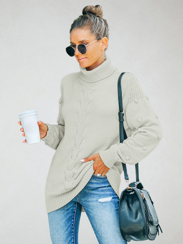 New style foreign trade knitting long sleeve loose high neck sweater for women