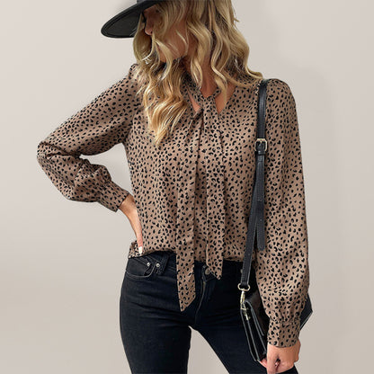 Women's Commuter Leopard Print Tie Shirt