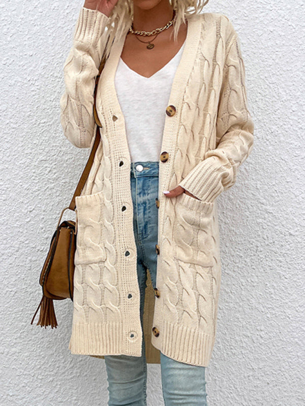 Long Twist Sweater New Arrival Button Straight Pocket Cardigan