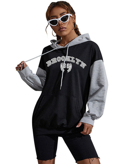 Women's Colorblock Printed Letter Hooded Sweatshirt