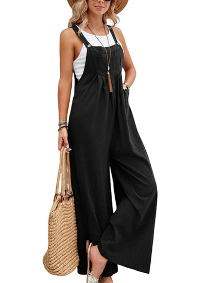 Women's Solid Color Casual Bib Trousers