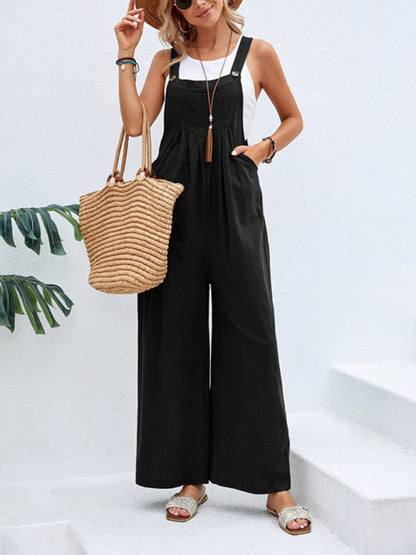 Women's Solid Color Casual Bib Trousers