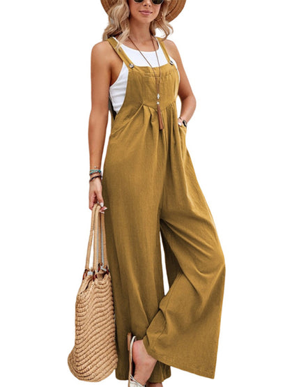 Women's Solid Color Casual Bib Trousers