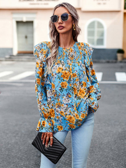 New women's elegant commuter floral long-sleeved shirt