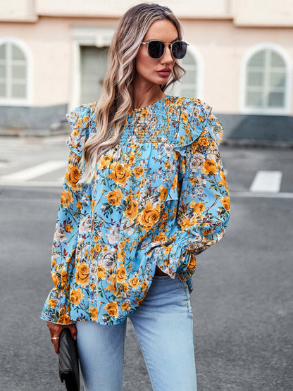 New women's elegant commuter floral long-sleeved shirt