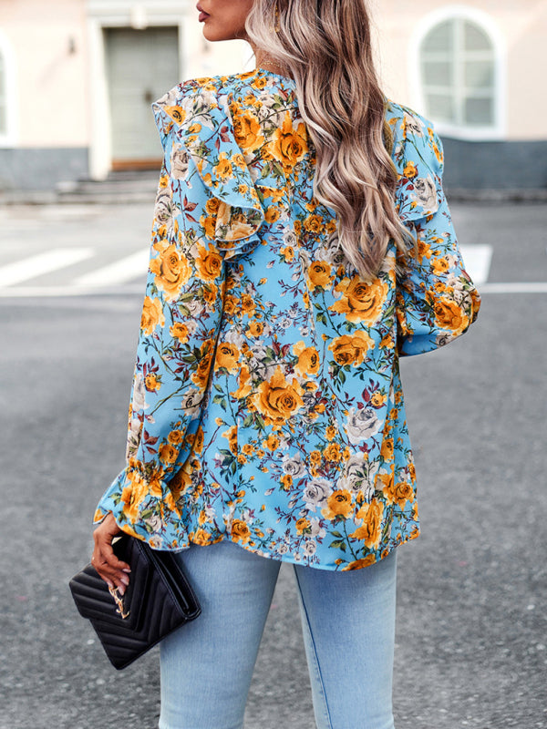 New women's elegant commuter floral long-sleeved shirt