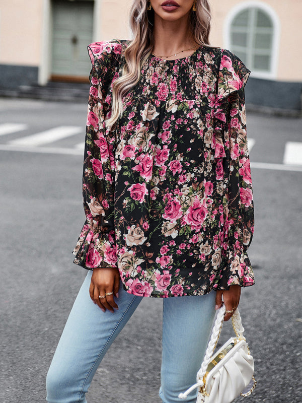 New women's elegant commuter floral long-sleeved shirt