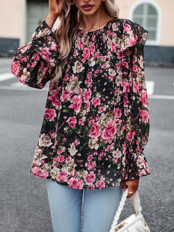 New women's elegant commuter floral long-sleeved shirt