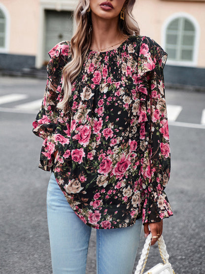 New women's elegant commuter floral long-sleeved shirt