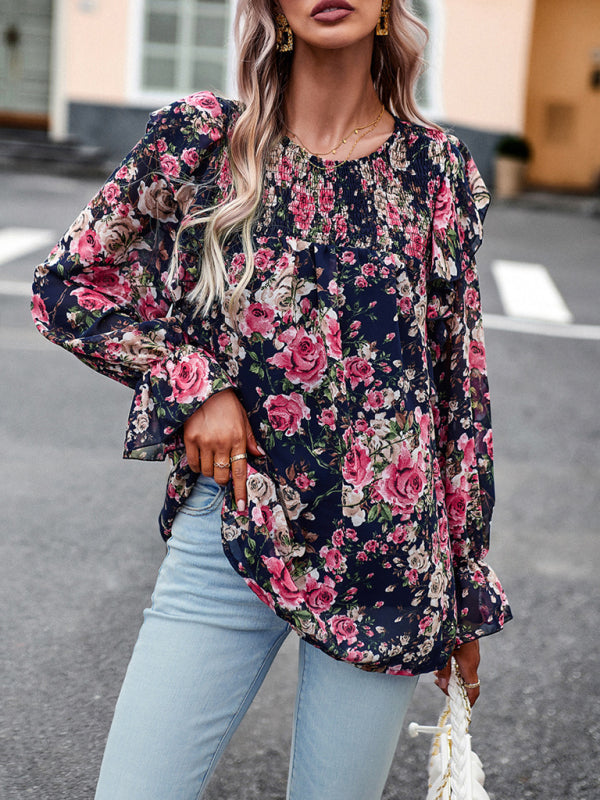 New women's elegant commuter floral long-sleeved shirt