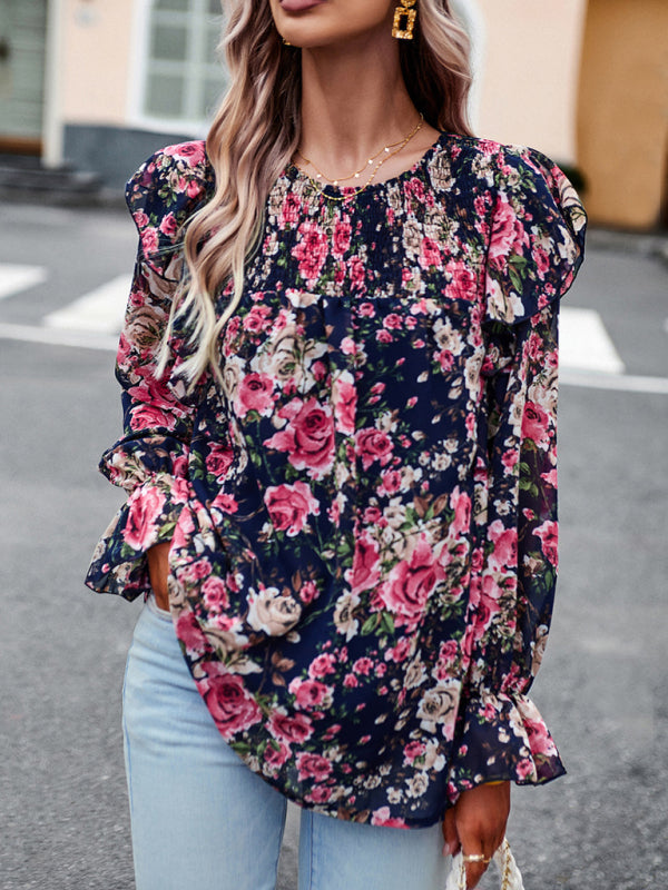 New women's elegant commuter floral long-sleeved shirt