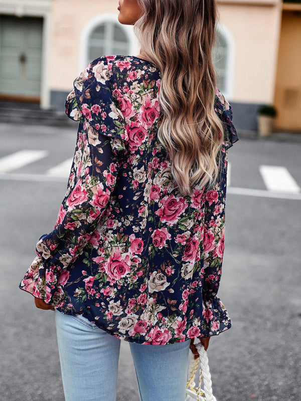 New women's elegant commuter floral long-sleeved shirt