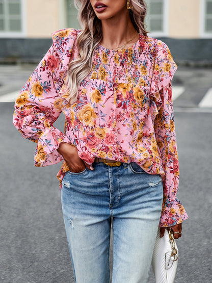 New women's elegant commuter floral long-sleeved shirt