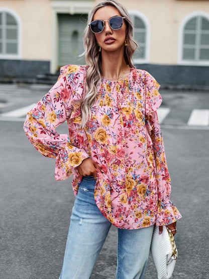 New women's elegant commuter floral long-sleeved shirt