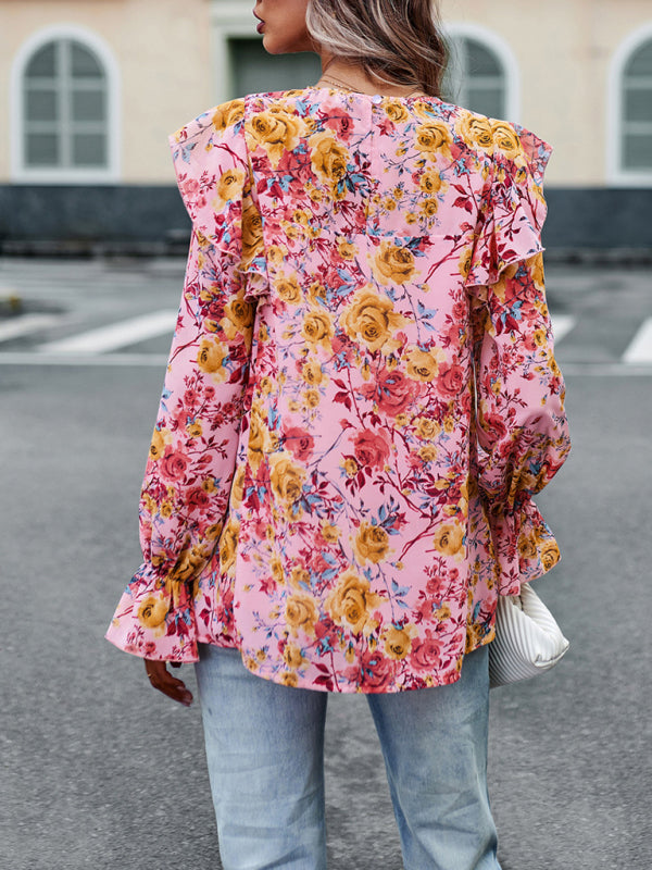 New women's elegant commuter floral long-sleeved shirt