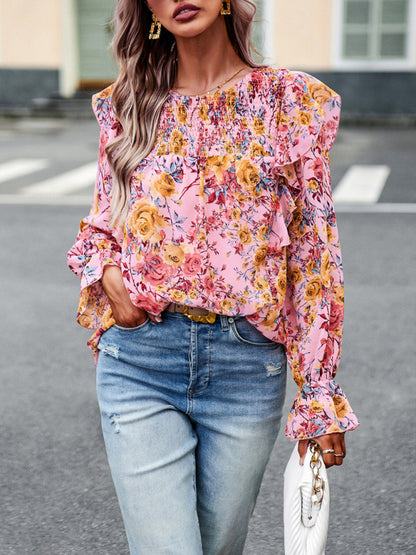 New women's elegant commuter floral long-sleeved shirt