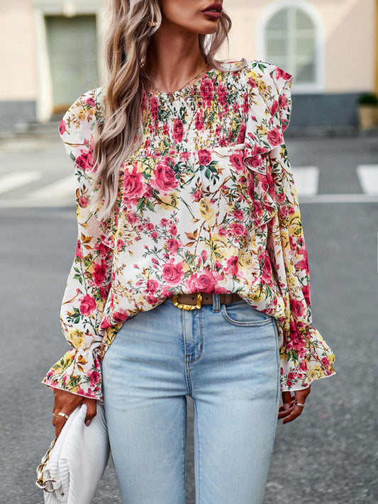 New women's elegant commuter floral long-sleeved shirt