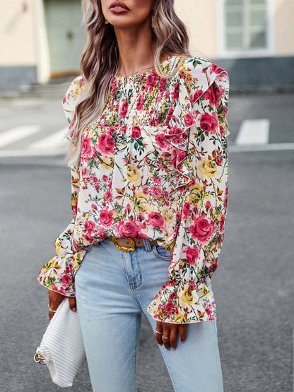 New women's elegant commuter floral long-sleeved shirt