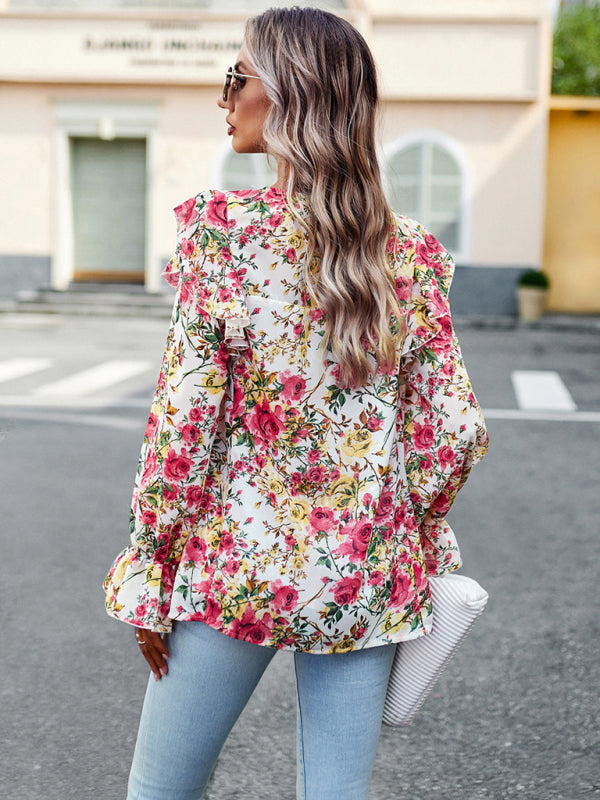 New women's elegant commuter floral long-sleeved shirt