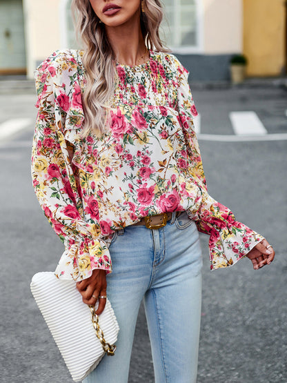 New women's elegant commuter floral long-sleeved shirt