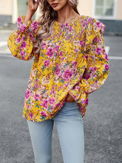 New women's elegant commuter floral long-sleeved shirt