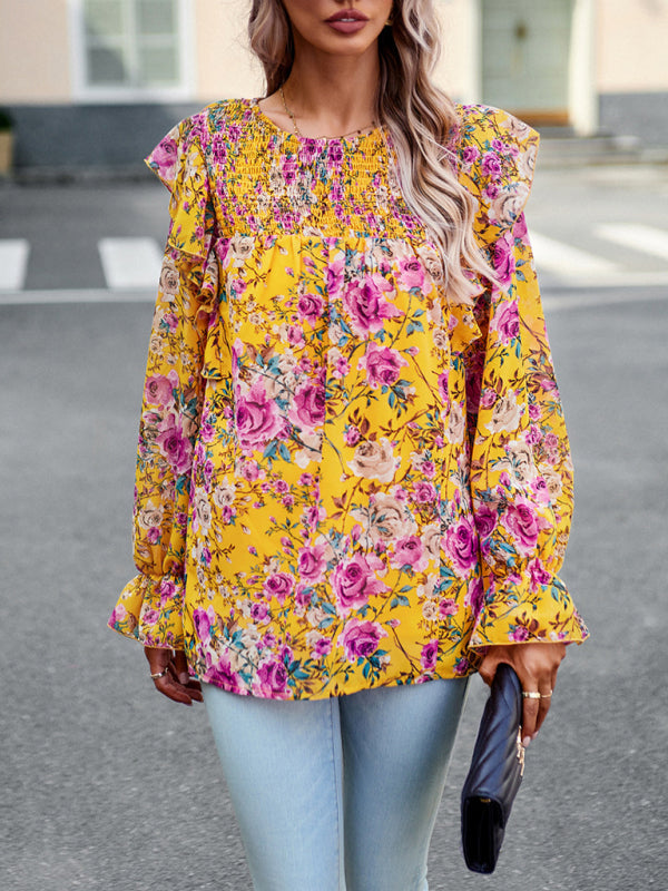 New women's elegant commuter floral long-sleeved shirt