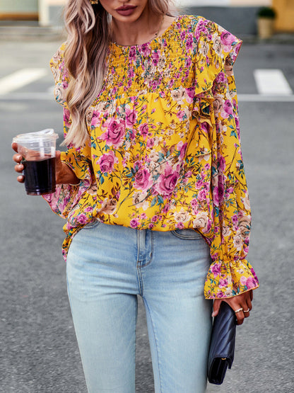 New women's elegant commuter floral long-sleeved shirt