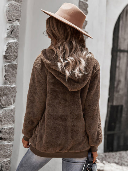 Fur coat warm loose solid color sweater leisure style