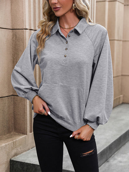 New long sleeve lapel solid color sweatshirt