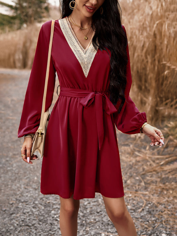 Women's elegant V-neck long-sleeved dress