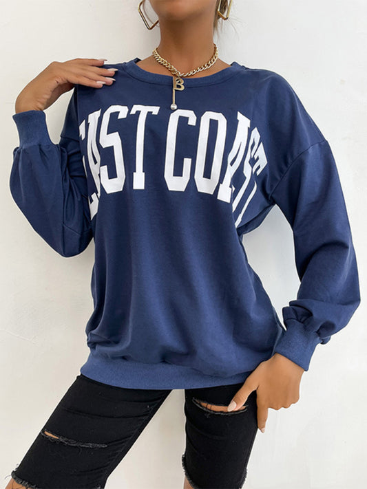 Casual Letter Print Loose Hoodie Top -EAST COAST