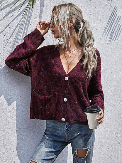 New style lazy style knitted forest style solid color dot long-sleeved sweater jacket