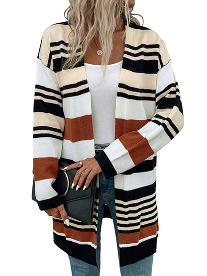 New color block long sweater cardigan