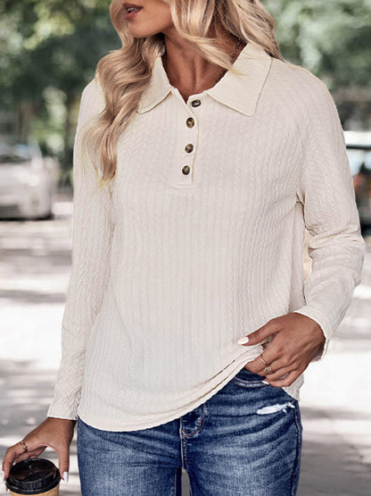 Women's New Lapel Solid Color Long Sleeve Sweater