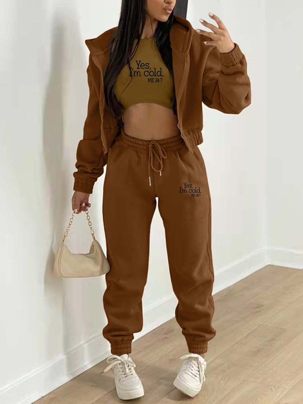 Women's Fashion Casual Slogan Tracksuit Set