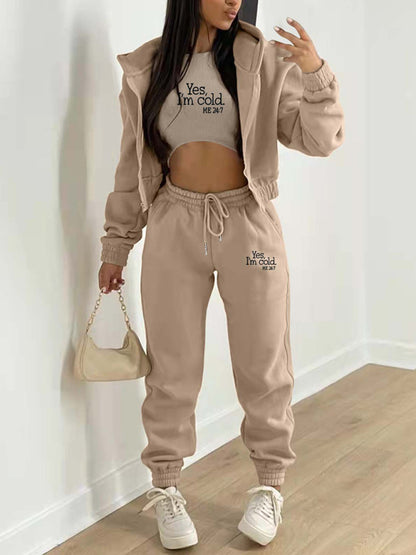 Women's Fashion Casual Slogan Tracksuit Set