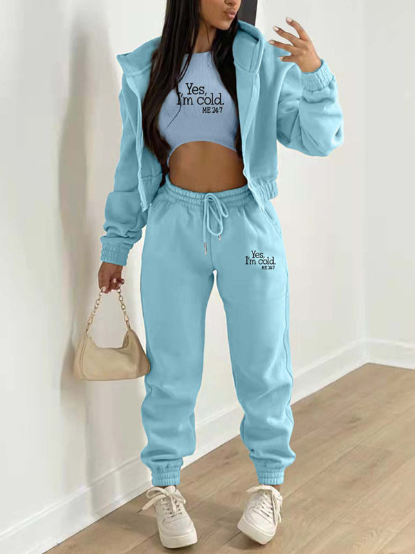 Women's Fashion Casual Slogan Tracksuit Set