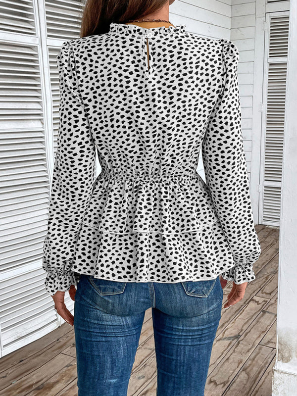 New women's mid-collar printed long-sleeved shirt