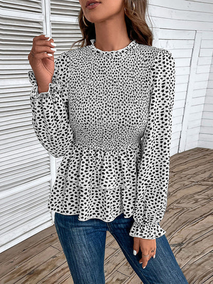 New women's mid-collar printed long-sleeved shirt