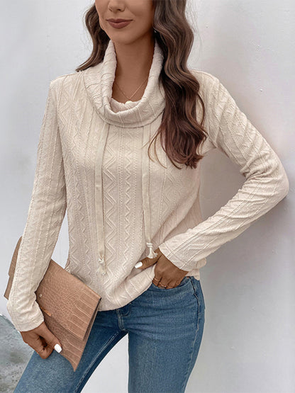 Women's pile collar textured pullover top