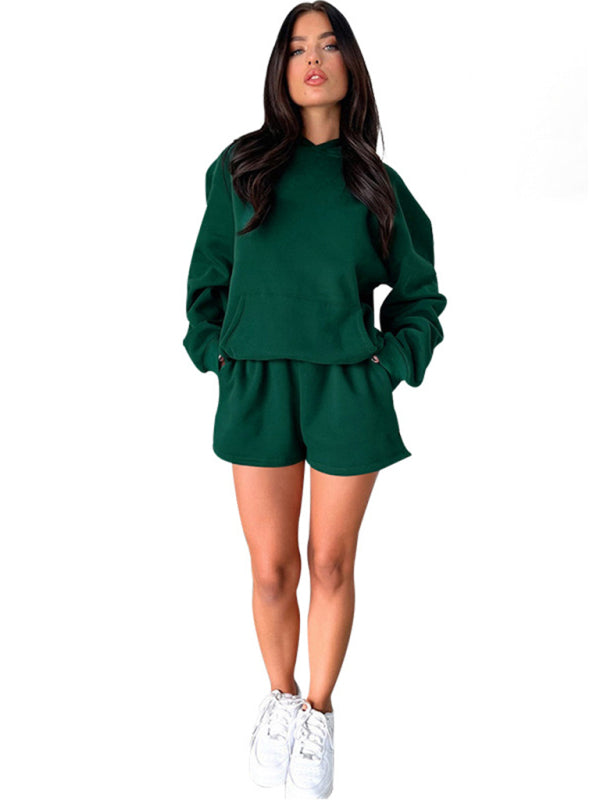 Women's new fashion loose solid color sweatshirt shorts set