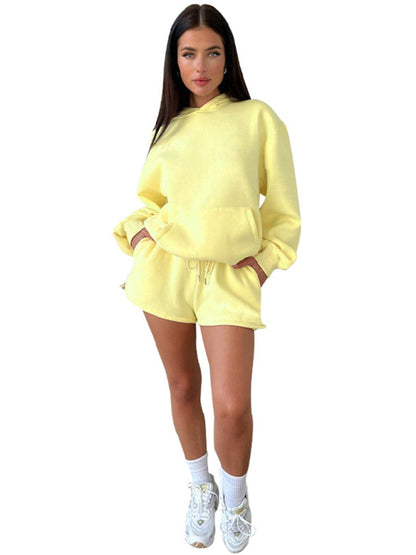 Women's new fashion loose solid color sweatshirt shorts set