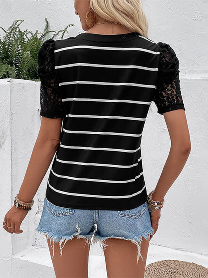 Women's New Short Sleeve Striped Slim Top